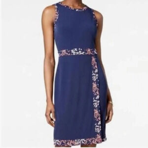 NWOT Michael Michael Kors Navy Sleeveless Faux Wrap Dress Floral Trim L